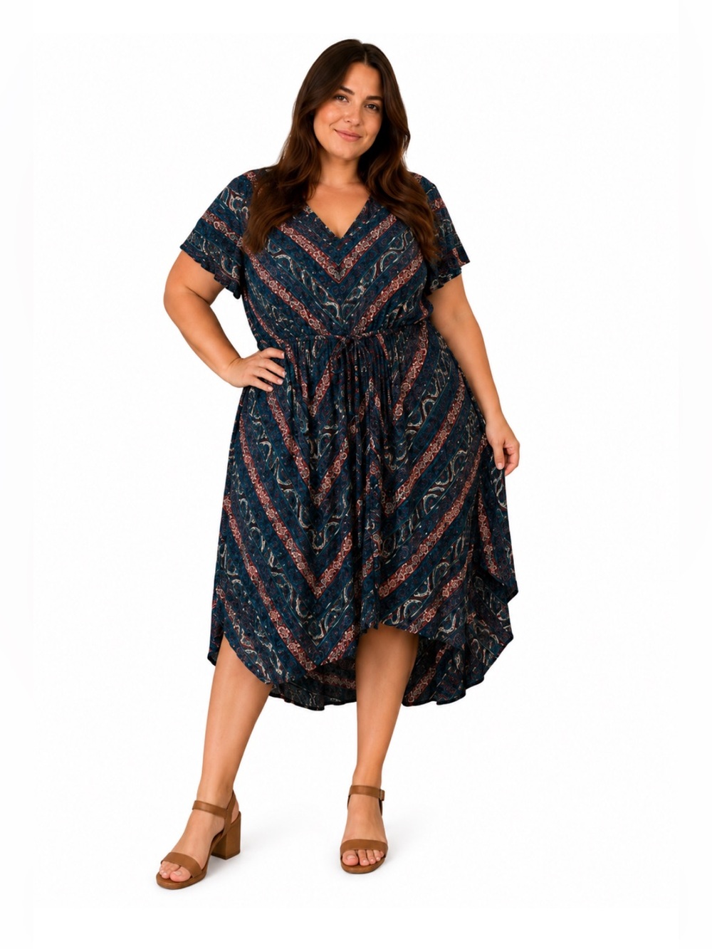 Lauren Ralph Lauren 2X Boho Handkerchief Hem Midi Dress